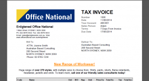 Invoice layout with custom header text