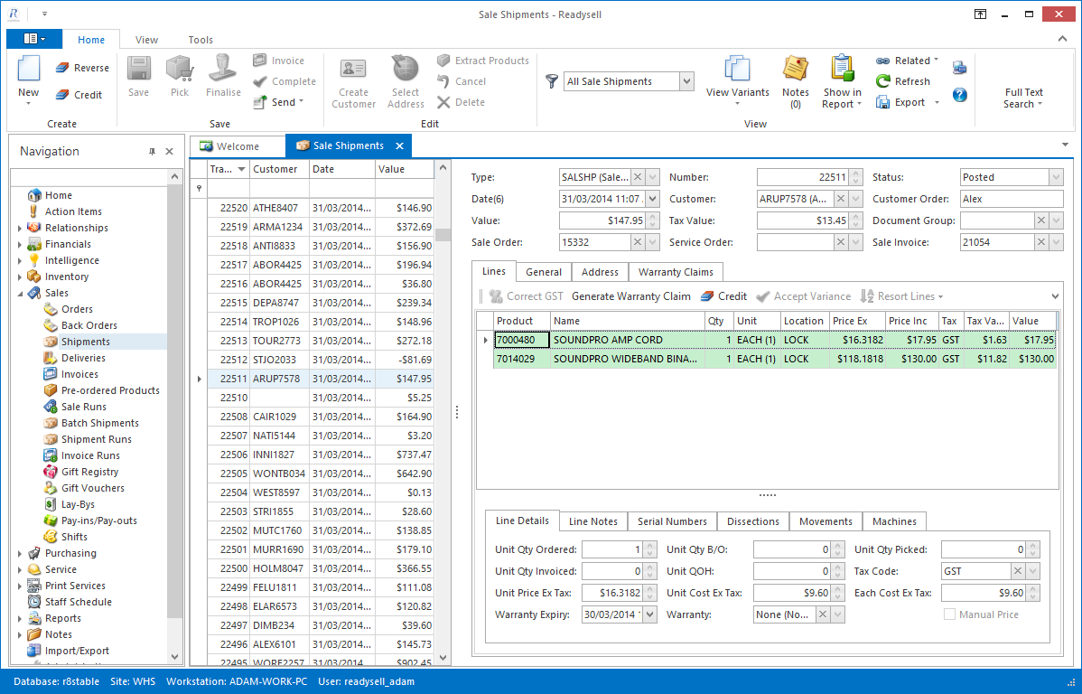 Screenshot of the Readysell user interface