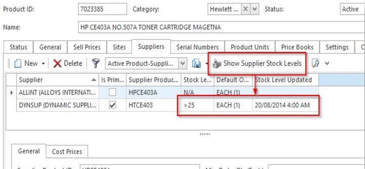 Readysell Supplier Stock Service (RS3) in action in Readysell 8