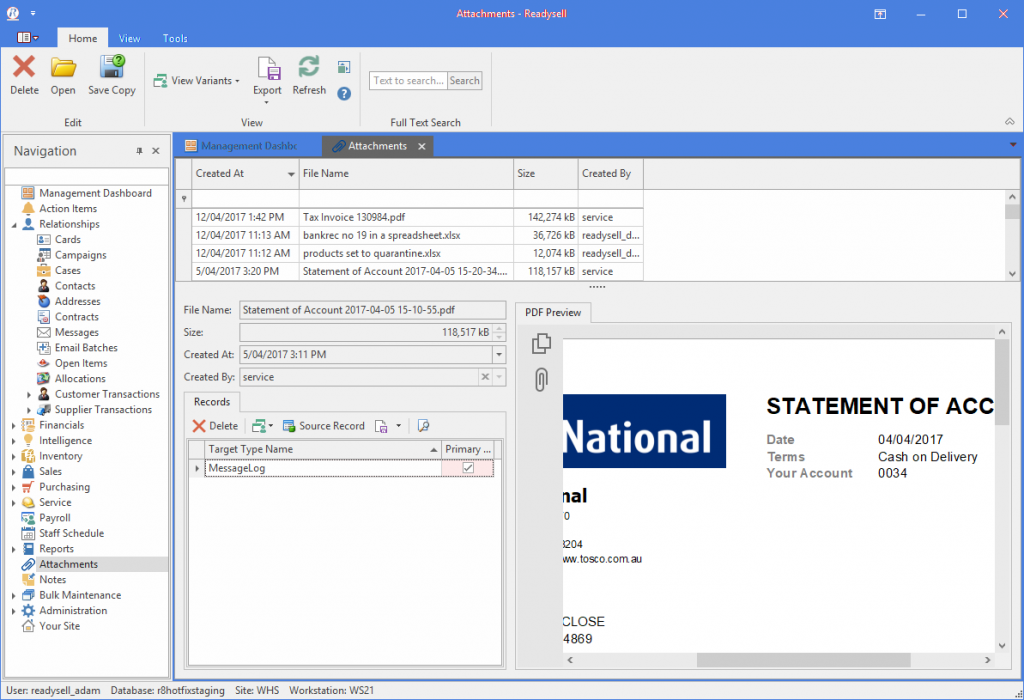 Screenshot of document management with previewer