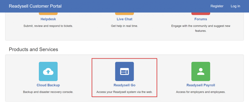 Readysell Customer Portal screenshot
