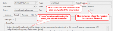Screenshot of Readysell message log