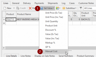 Screenshot of how to set manual cost in Readysell