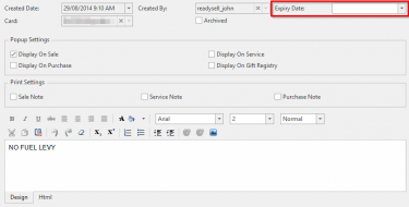 Screenshot of Readysell notes screen