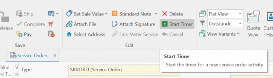 Screenshot of service order screen